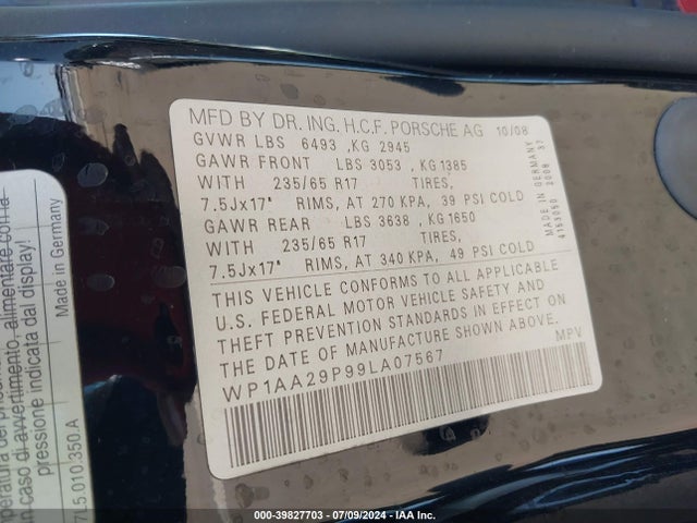 2009 PORSCHE CAYENNE WP1AA29P99LA07567 Photo 8