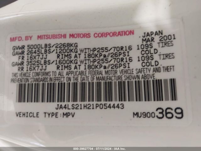 2001 MITSUBISHI MONTERO SPORT JA4LS21H21P054443 Photo 8