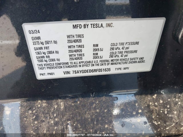 Tesla Model Y Long Range/rwd 2024 7SAYGDED6RF051635 Image 9