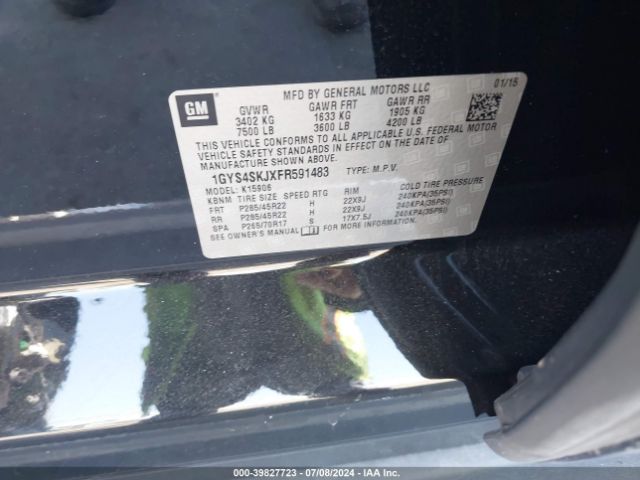 1GYS4SKJXFR591483 Cadillac Escalade Esv Luxury