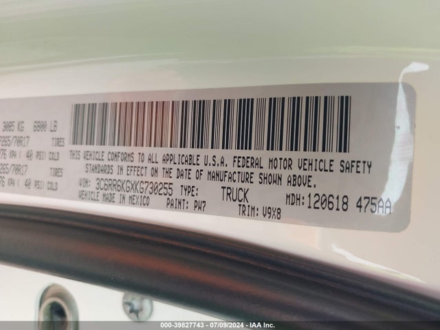 3C6RR6KGXKG730255 RAM 1500 Classic Tradesman  4x2 5'7 Box