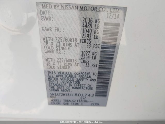 5N1AT2MT8FC801743 Nissan Rogue Sl