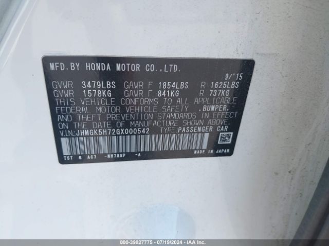 JHMGK5H72GX000542 Honda FIT EX