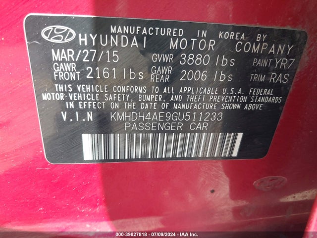 Hyundai ELANTRA SE 2016 KMHDH4AE9GU511233 Image 9