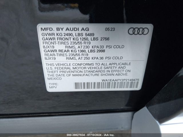 WA1EAAFY2P2149475 Audi Q5 Premium Plus 45 Tfsi S Line Quattro
