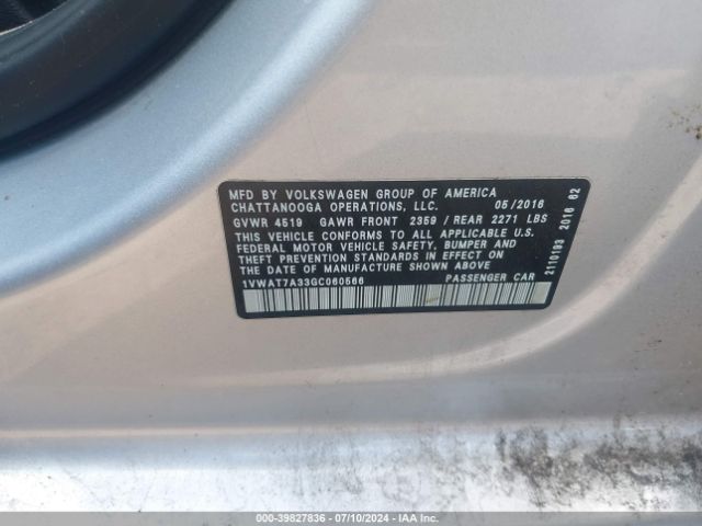 1VWAT7A33GC060566 Volkswagen Passat 1.8t S