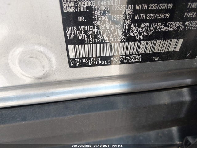 Toyota Rav4 Limited 2020 2T3Y1RFV5LC043953 Image 9