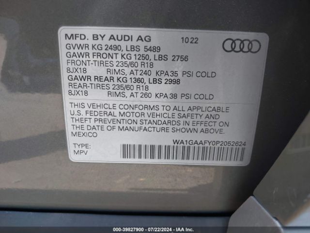 WA1GAAFY0P2052624 Audi Q5 Premium 45 Tfsi S Line Quattro