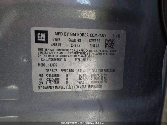 KL4CJASB0KB850114 Buick Encore Fwd Preferred