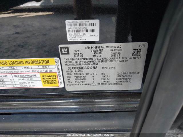 5GAKRCKD3FJ217885 Buick Enclave Premium