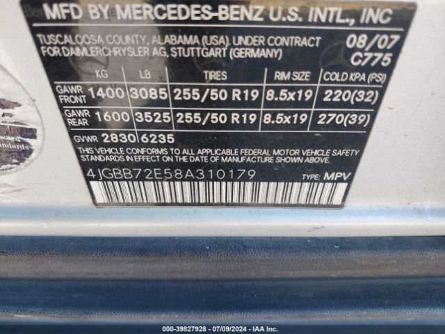 2008 MERCEDES-BENZ ML 550 4JGBB72E58A310179 Photo 8