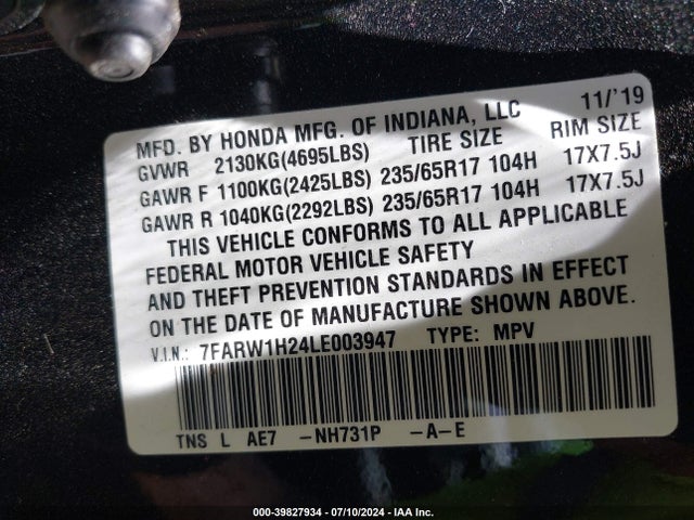 Honda Cr-v 2wd Lx 2020 7FARW1H24LE003947 Image 9