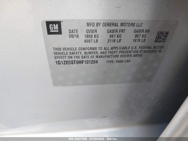 1G1ZE5ST0HF101294 Chevrolet MALIBU 1LT