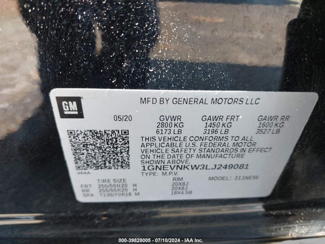 1GNEVNKW3LJ249081 Chevrolet Traverse Awd High Country