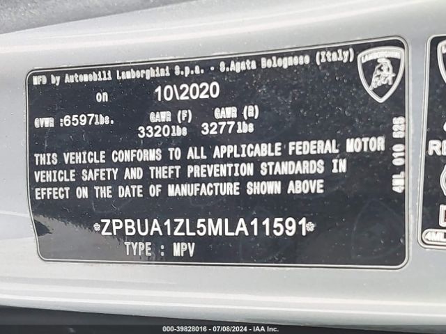 ZPBUA1ZL5MLA11591 Lamborghini Urus Graphite Capsule/pearl Capsule