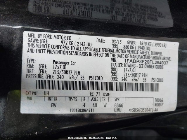 Ford FOCUS SE 2015 1FADP3F20FL264937 Image 9