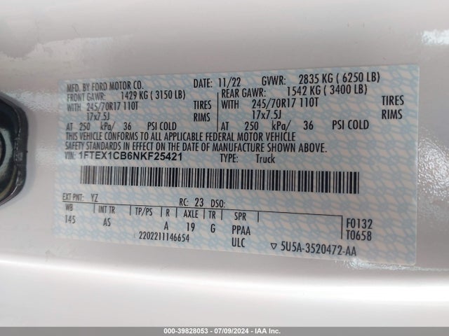 Ford F-150 Xl 2022 1FTEX1CB6NKF25421 Image 9
