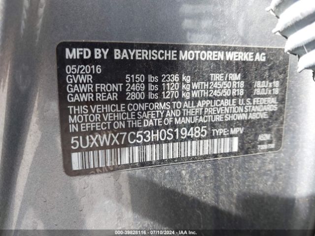5UXWX7C53H0S19485 BMW X3 Xdrive35i