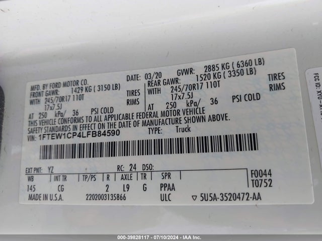 Ford F-150 Xl 2020 1FTEW1CP4LFB84590 Image 9