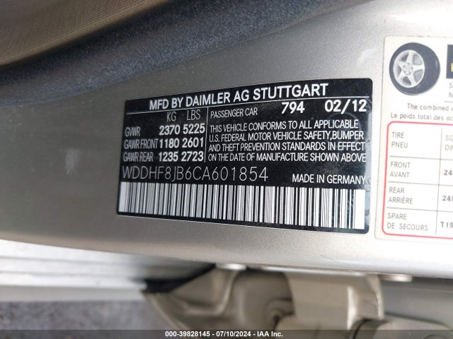 Aukcja sprzedaży 2012 Mercedes-benz E 350 4matic, vin: WDDHF8JB6CA601854, numer aukcji: 39828145