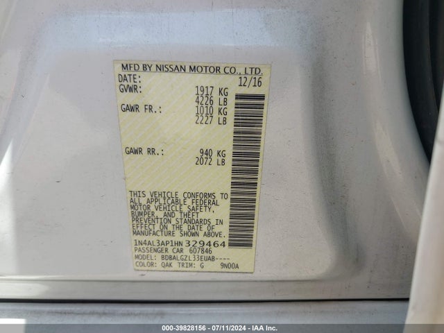 Nissan Altima 2.5 S 2017 1N4AL3AP1HN329464 Image 9