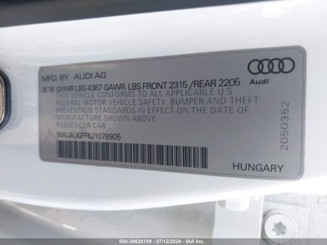 WAUAUGFF8J1078905 Audi A3 2.0t Premium/2.0t Tech Premium