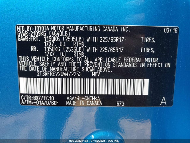 Toyota Rav4 Xle 2016 2T3RFREV2GW472253 Image 9