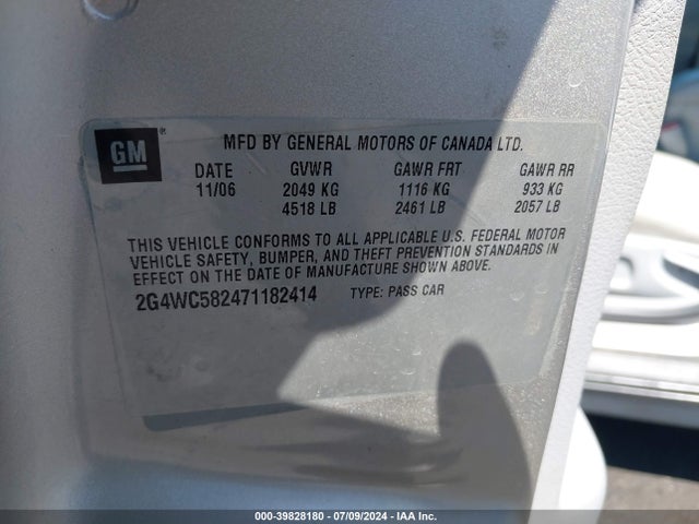 Продаж на аукціоні авто 2007 Buick Lacrosse Cx, vin: 2G4WC582471182414, номер лоту: 39828180