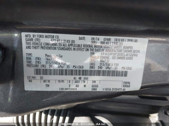 Ford FOCUS SE 2014 1FADP3F20EL412292 Image 9