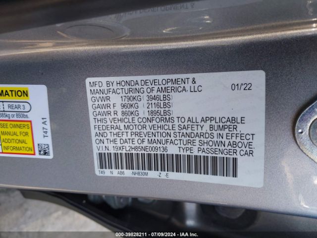 19XFL2H85NE009136 Honda Civic Sport