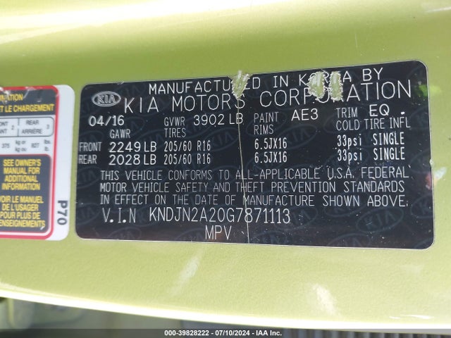 KIA Soul 2016 KNDJN2A20G7871113 Image 9