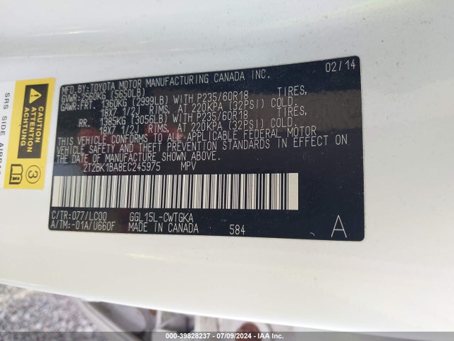 Lexus RX 350 2014 2T2BK1BA8EC245975 Image 9