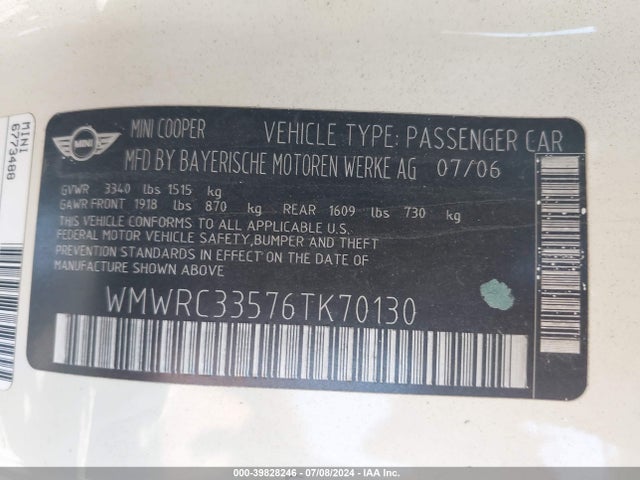 2006 MINI COOPER WMWRC33576TK70130 Photo 8