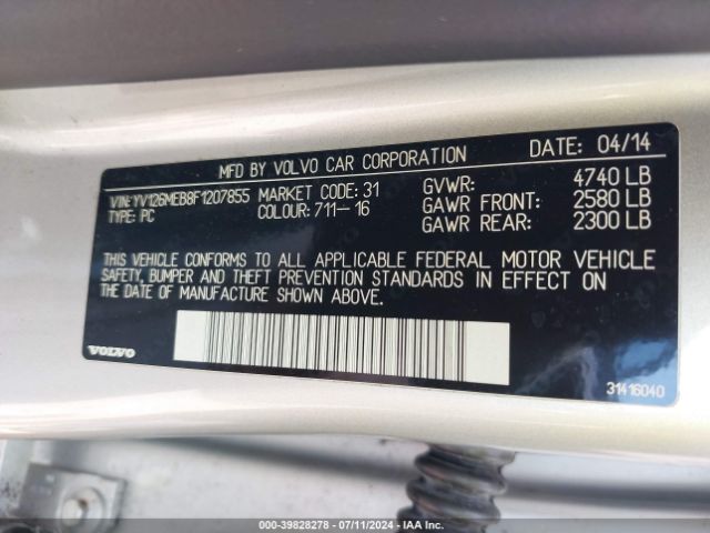 YV126MEB8F1207855 Volvo V60 T5 Premier