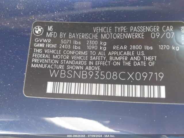 2008 BMW M5 WBSNB93508CX09719 Photo 8