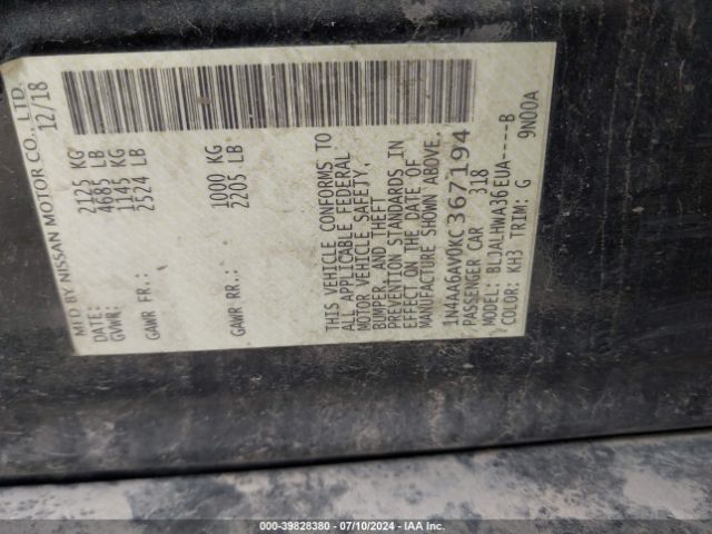 1N4AA6AV0KC367194 Nissan Maxima 3.5 Platinum