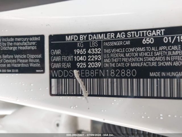 WDDSJ4EB8FN182880 Mercedes-Benz CLA 250