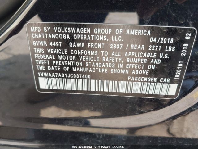 1VWAA7A31JC037400 Volkswagen Passat 2.0t R-line/2.0t S