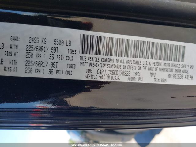 1C4PJLCX6KD170929 Jeep Cherokee Latitude Fwd