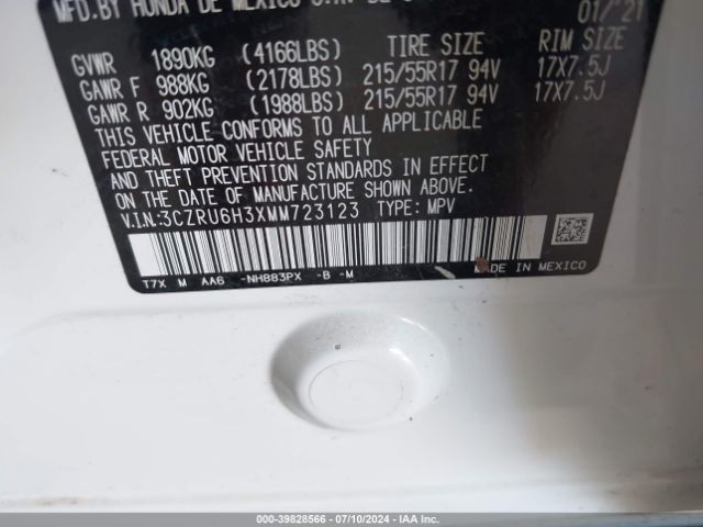 3CZRU6H3XMM723123 Honda Hr-v Awd Lx