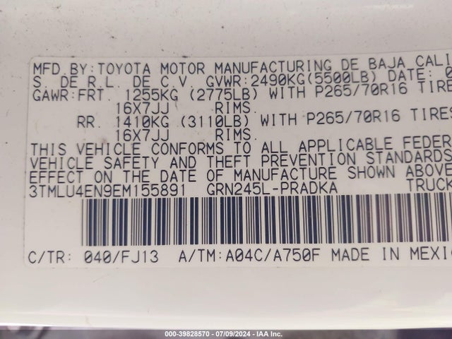 Toyota Tacoma Base V6 2014 3TMLU4EN9EM155891 Image 9