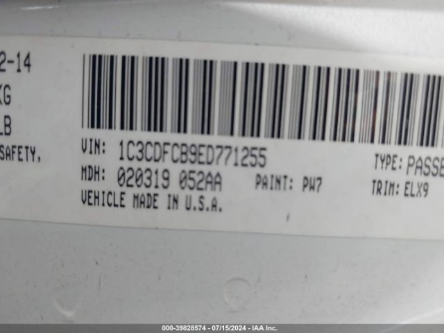 1C3CDFCB9ED771255 Dodge Dart Limited