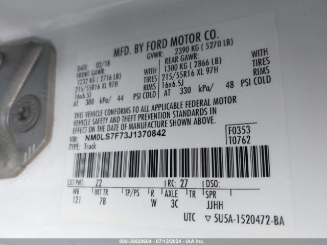 NM0LS7F73J1370842 Ford Transit Connect Xlt