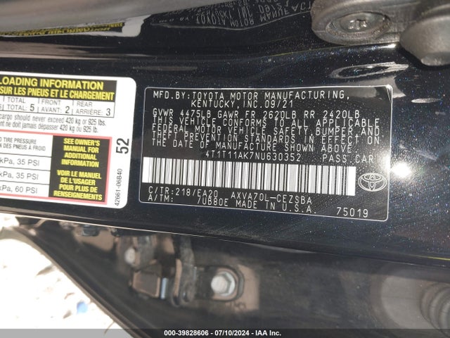 Toyota CAMRY SE 2022 4T1T11AK7NU630352 Image 9
