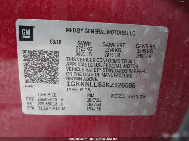 1GKKNLLS3KZ126686 GMC Acadia Sle-2