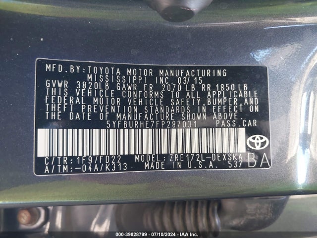 Toyota Corolla S Plus 2015 5YFBURHE7FP287031 Image 9