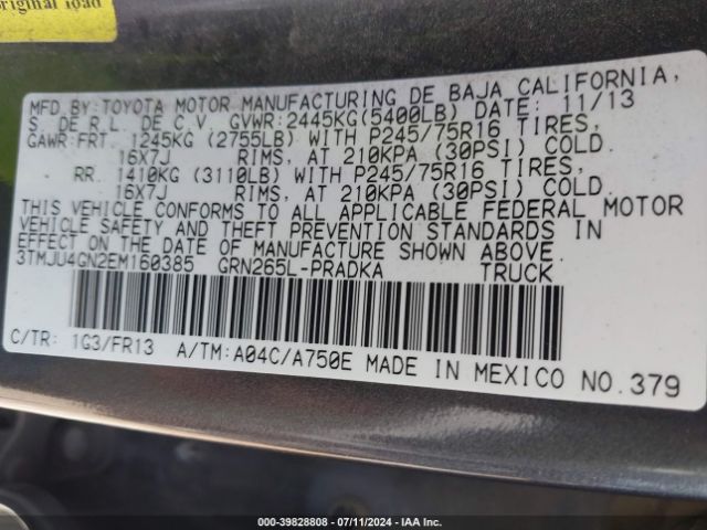 3TMJU4GN2EM160385 Toyota Tacoma Prerunner V6
