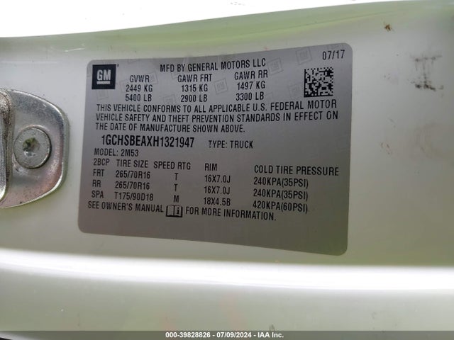 Chevrolet Colorado Wt 2017 1GCHSBEAXH1321947 Image 9