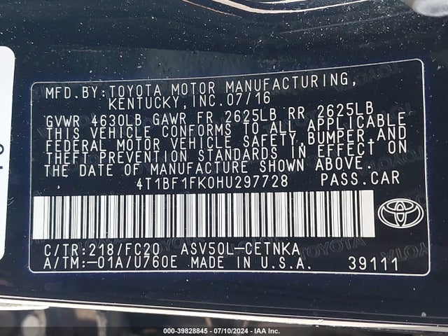 Toyota CAMRY LE 2017 4T1BF1FK0HU297728 Image 9