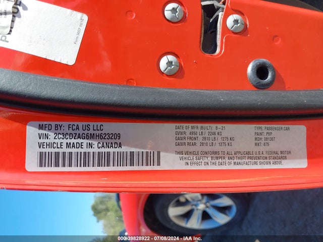 Dodge Challenger Sxt 2021 2C3CDZAG6MH623209 Image 9